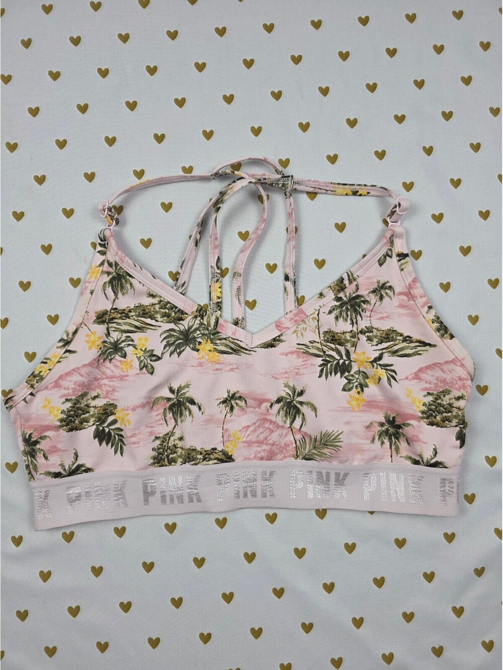 Victorias Secret Pink Palm Tropical Sports bra LARGE Bralette Bra Top Tank